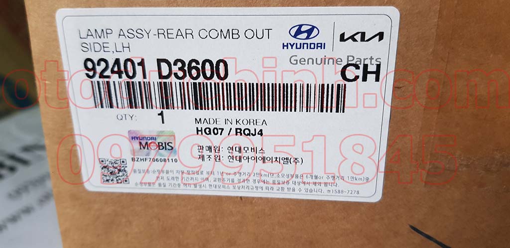 Đèn hậu miếng ngoài Hyundai Tucson 2018-202X 92401D3600