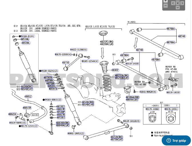 Cao su giằng cầu sau Toyota Land Cruiser Prado 2003-2008 4871035050, 48710-35050